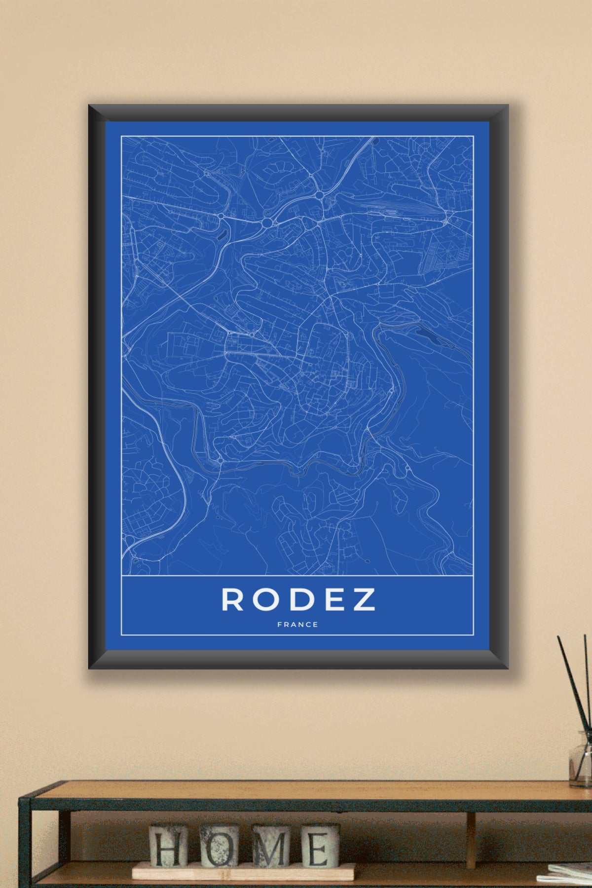 Carte de Rodez bleue - Affiche personnalisée