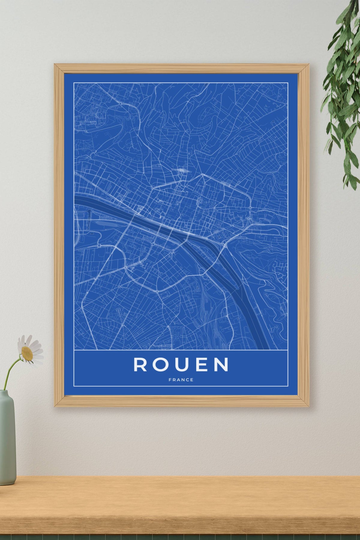 Carte de Rouen bleue - Affiche personnalisée