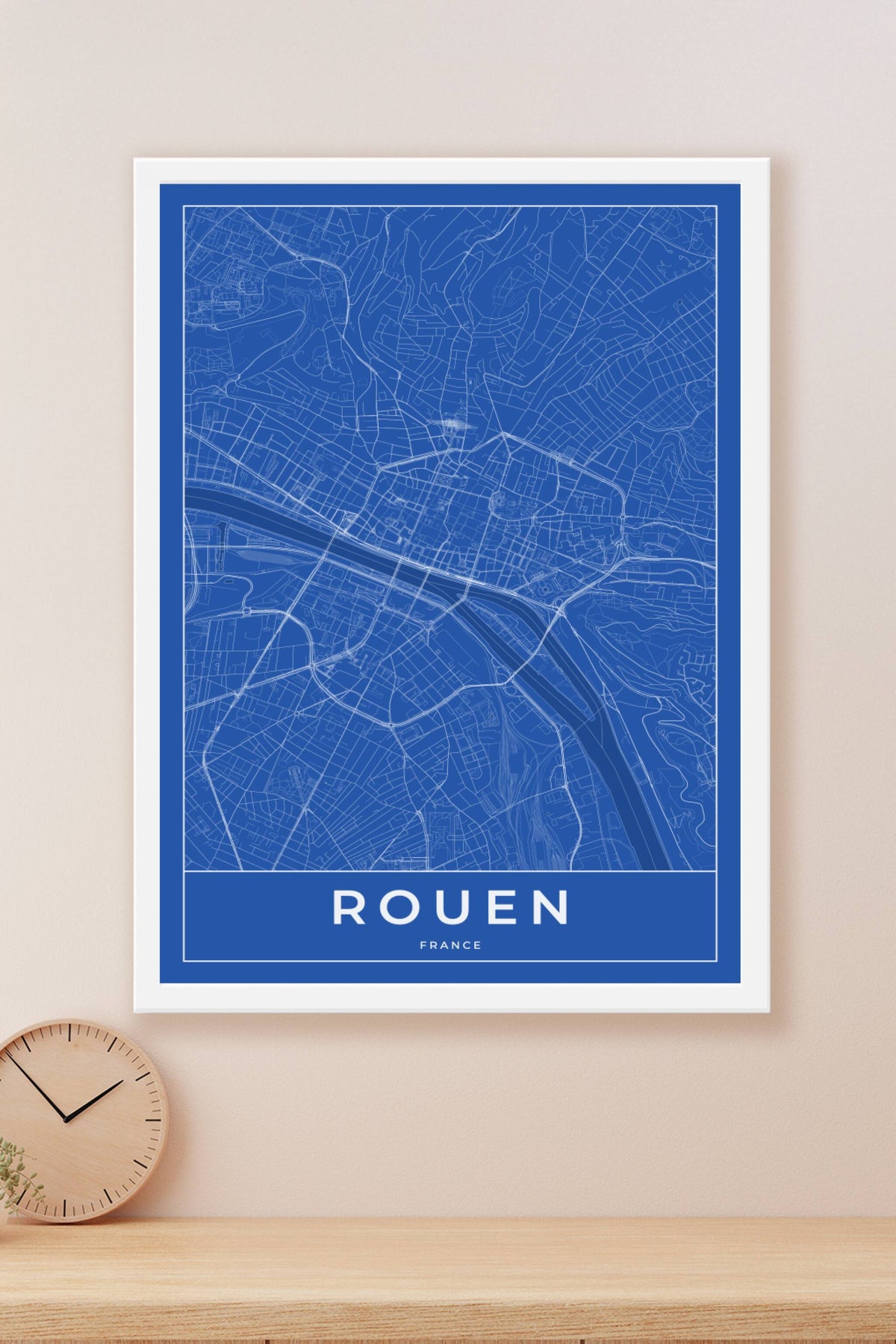 Carte de Rouen bleue - Affiche personnalisée