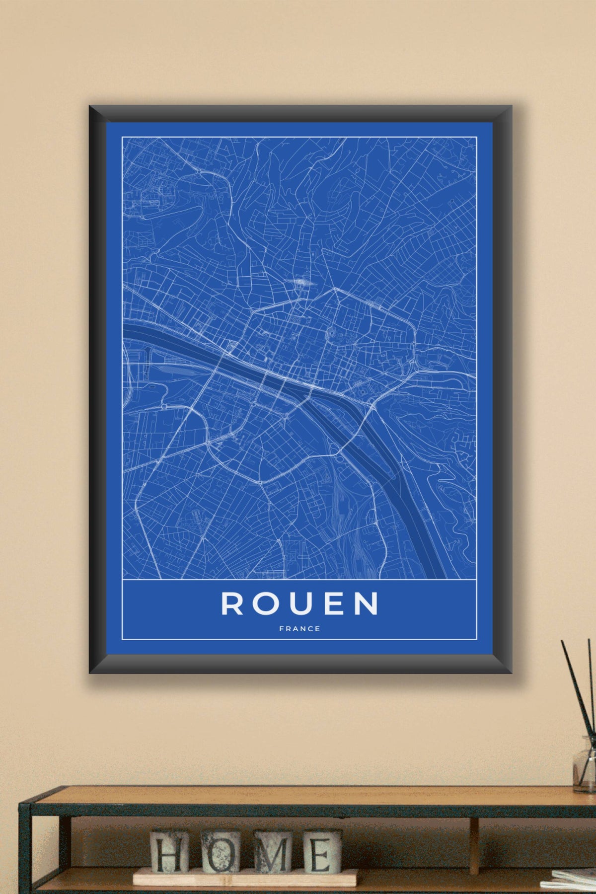 Carte de Rouen bleue - Affiche personnalisée