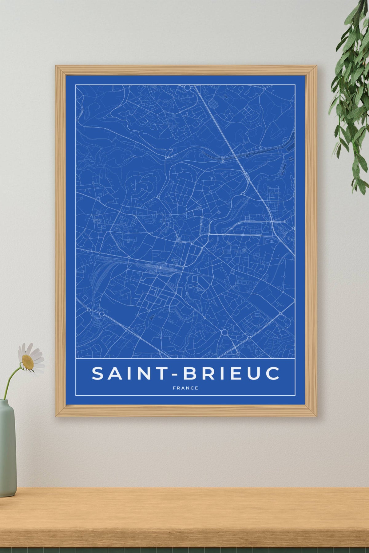Carte de Saint-Brieuc bleue - Affiche personnalisée