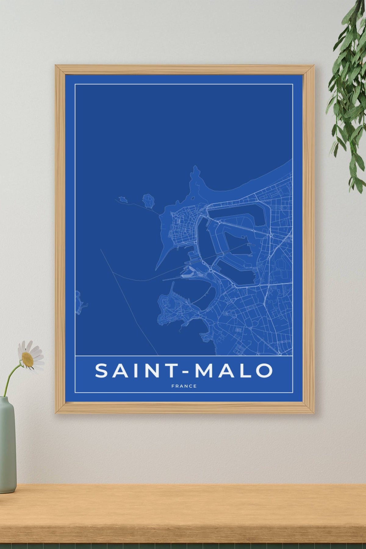 Carte de Saint-Malo bleue - Affiche personnalisée