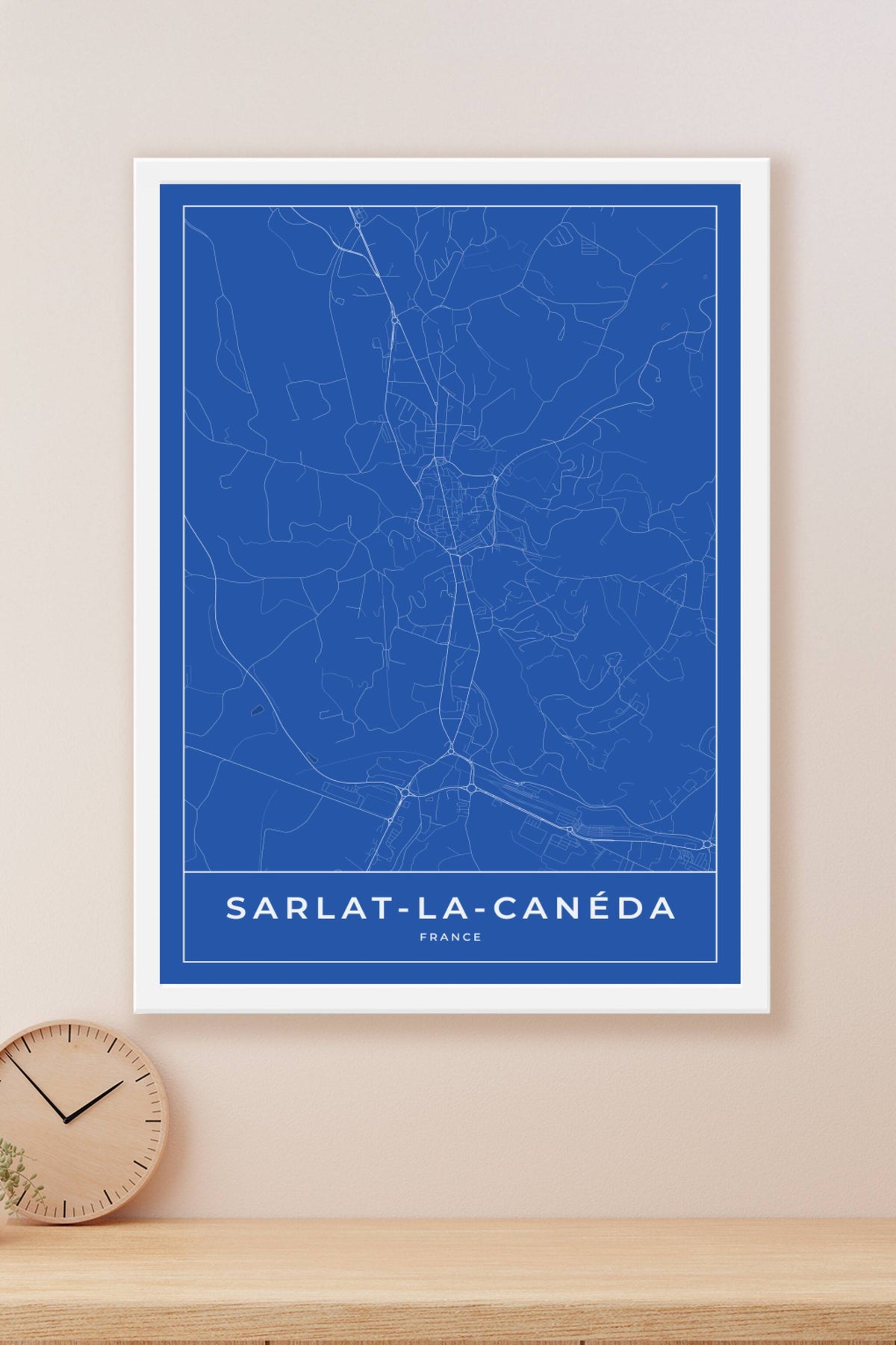 Carte de Sarlat-la-Canéda bleue - Affiche personnalisée