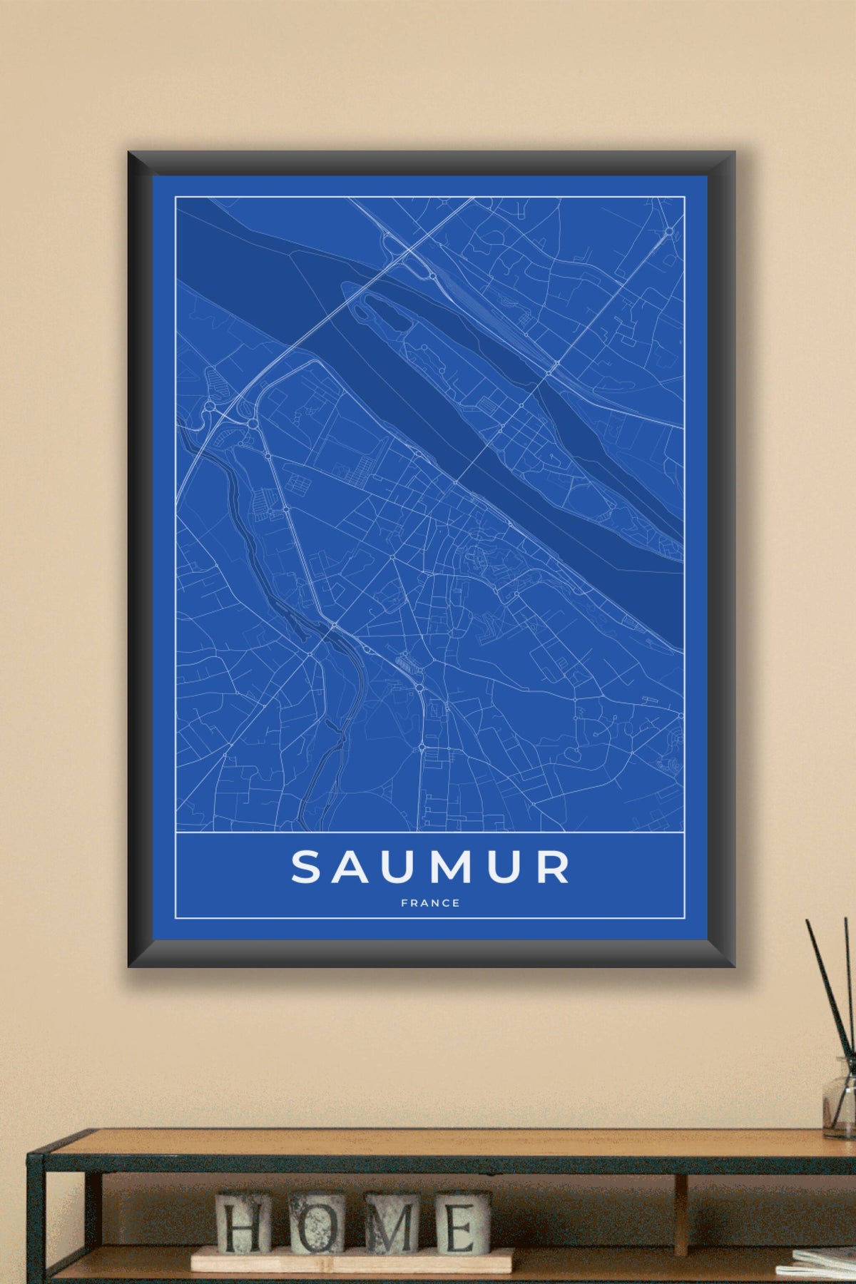 Carte de Saumur bleue - Affiche personnalisée