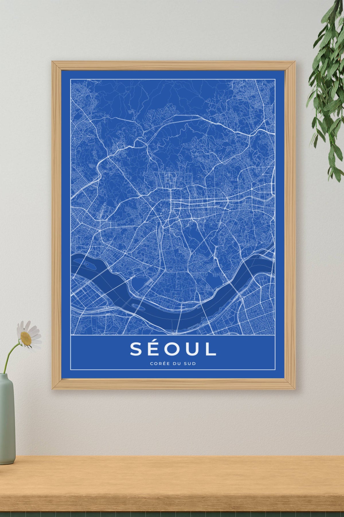 Carte de Séoul bleue - Affiche personnalisée