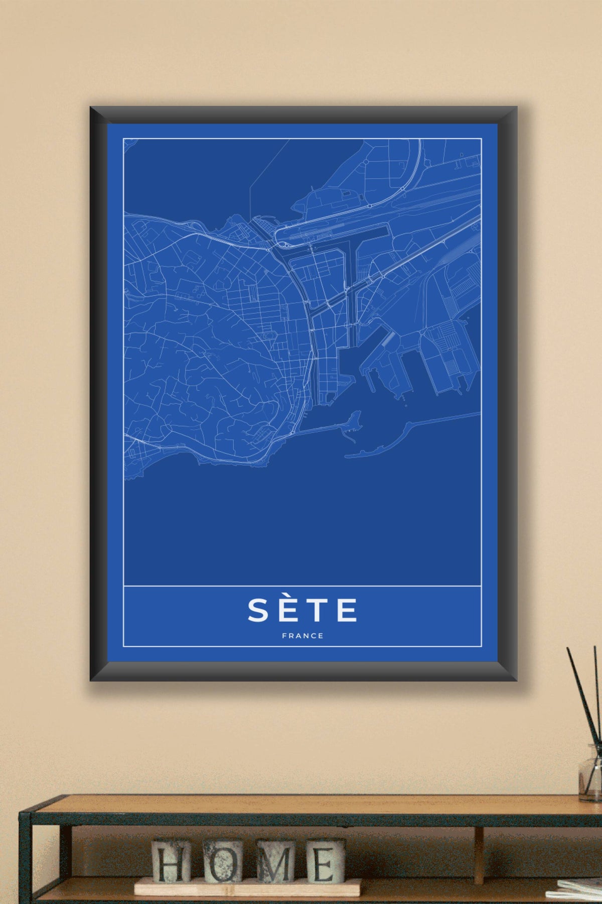 Carte de Sète bleue - Affiche personnalisée