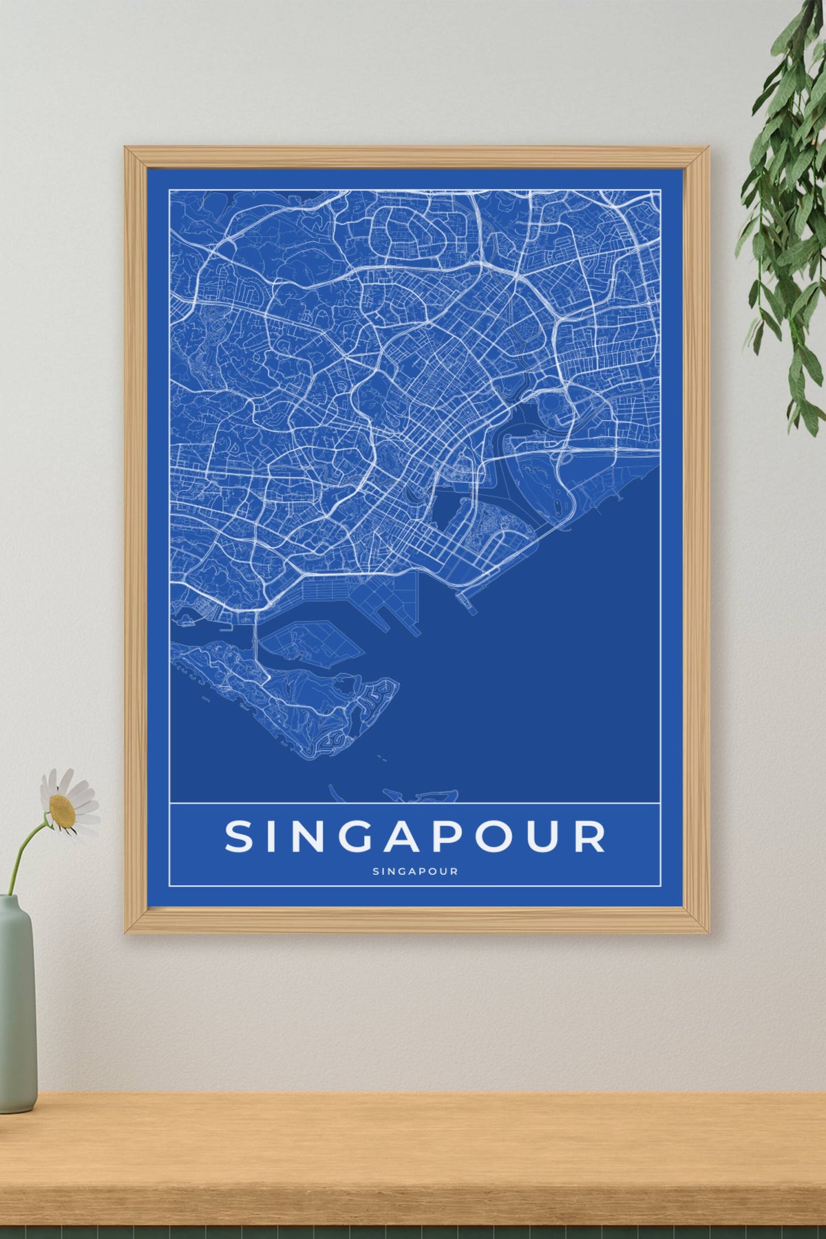 Carte de Singapour bleue - Affiche personnalisée