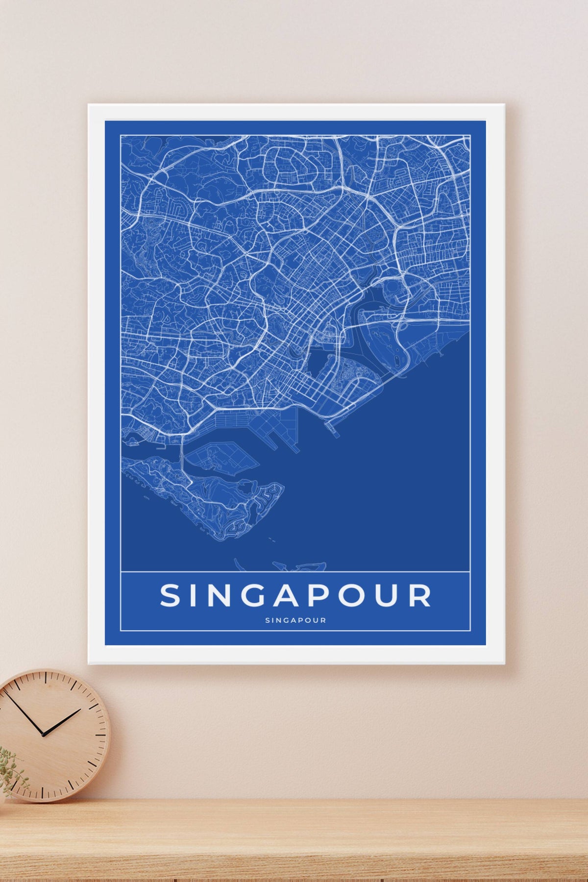 Carte de Singapour bleue - Affiche personnalisée
