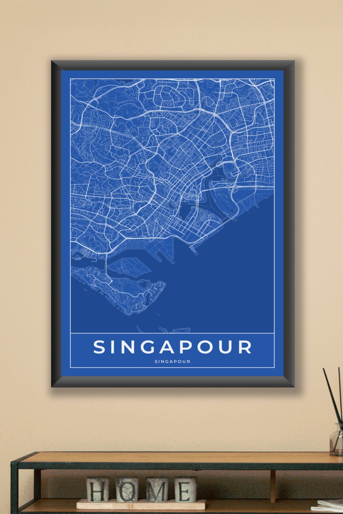 Carte de Singapour bleue - Affiche personnalisée
