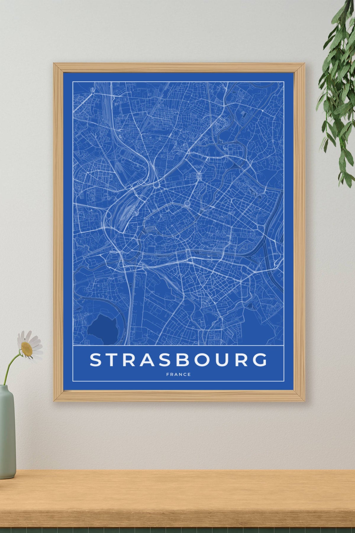 Carte de Strasbourg bleue - Affiche personnalisée