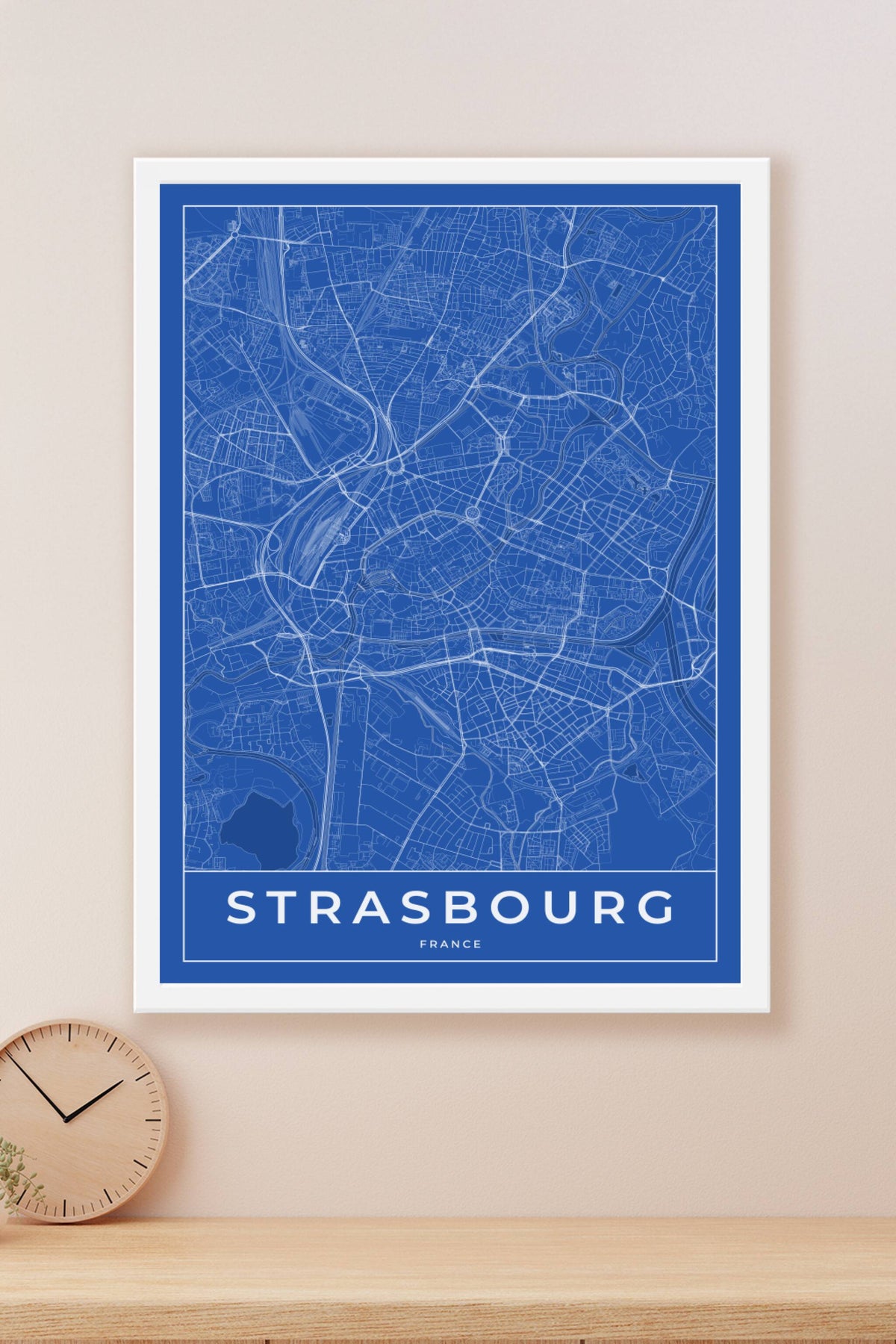 Carte de Strasbourg bleue - Affiche personnalisée