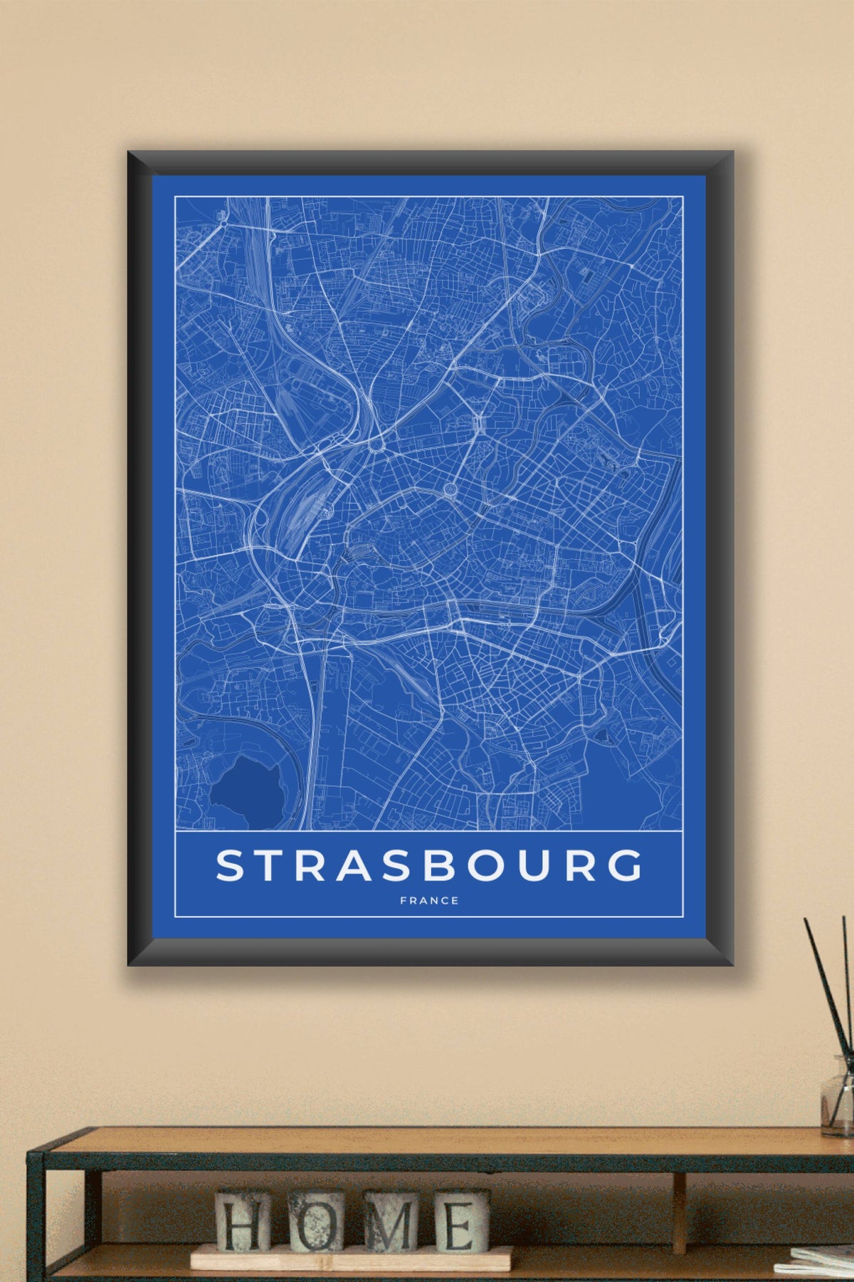 Carte de Strasbourg bleue - Affiche personnalisée