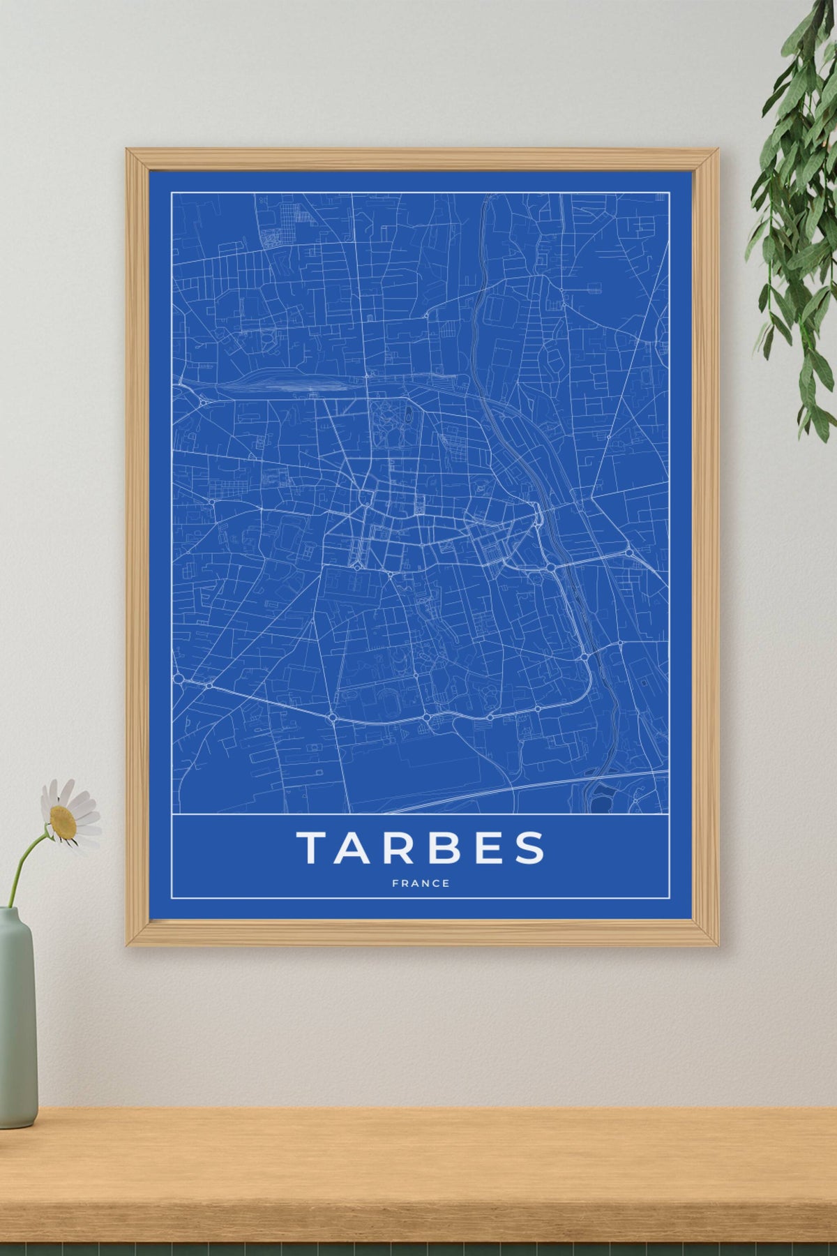 Carte de Tarbes bleue - Affiche personnalisée