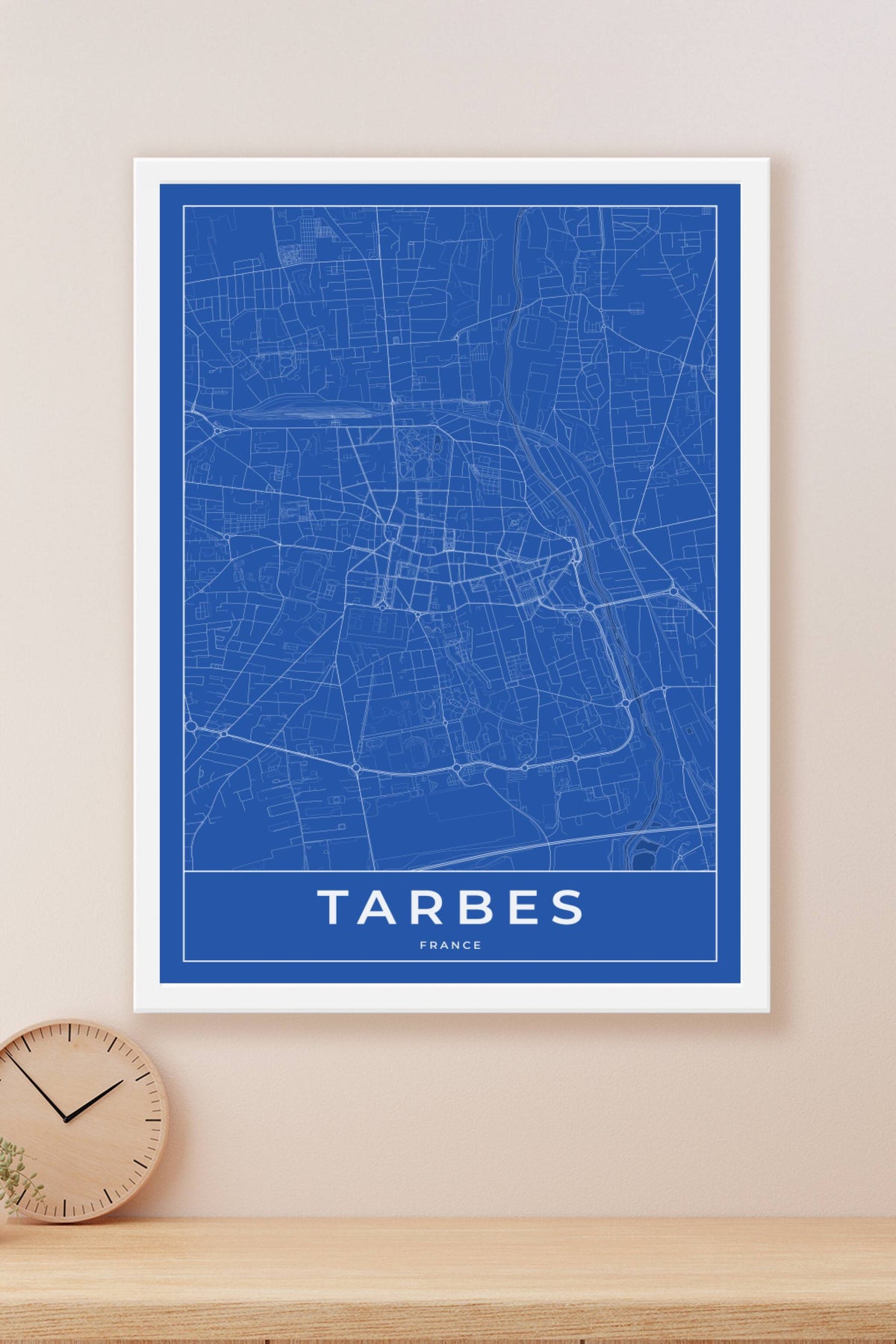 Carte de Tarbes bleue - Affiche personnalisée
