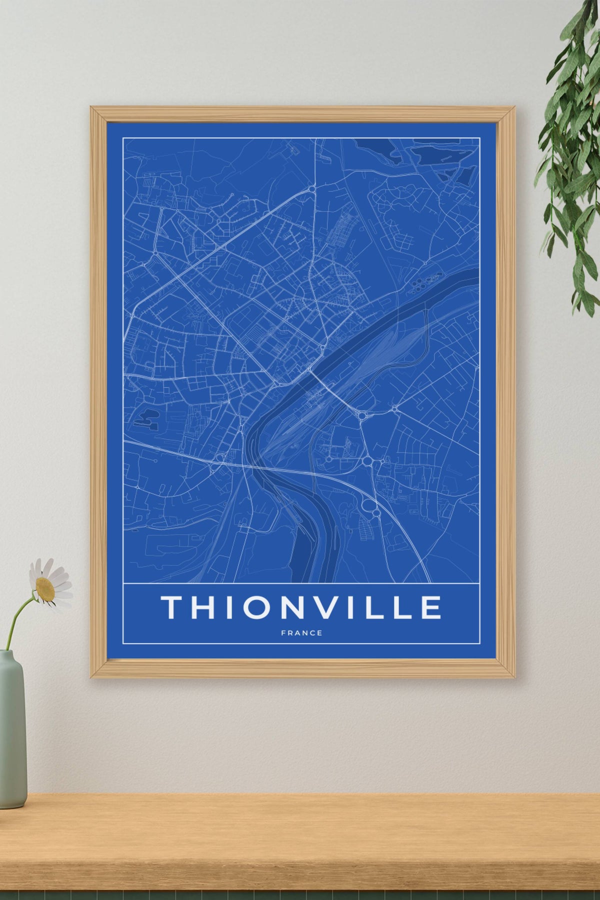 Carte de Thionville bleue - Affiche personnalisée