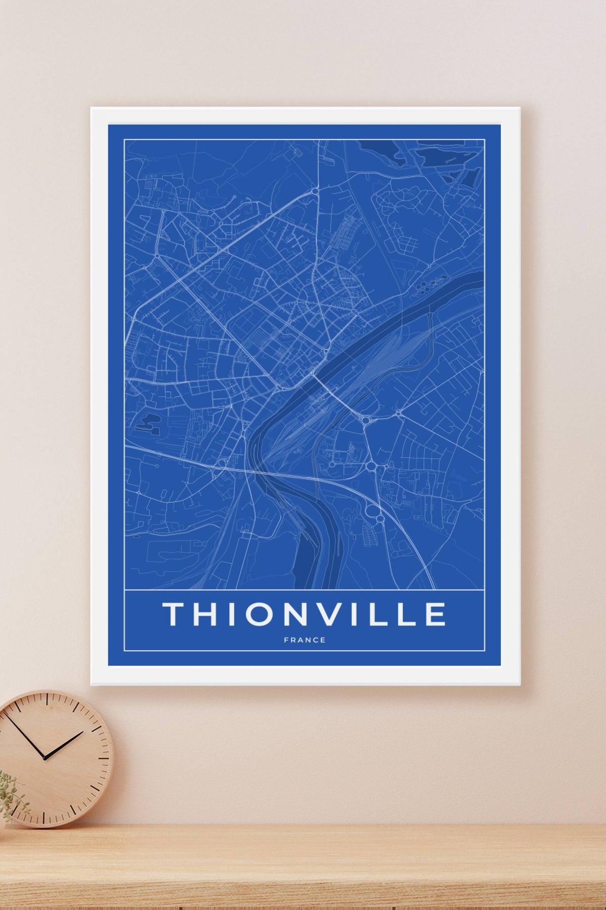 Carte de Thionville bleue - Affiche personnalisée