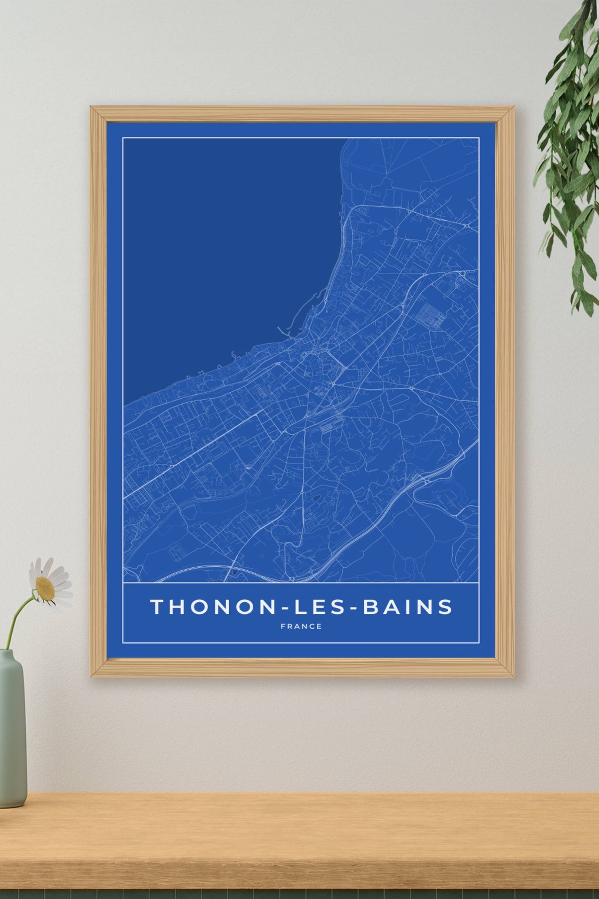 Carte de Thonon-les-Bains bleue - Affiche personnalisée
