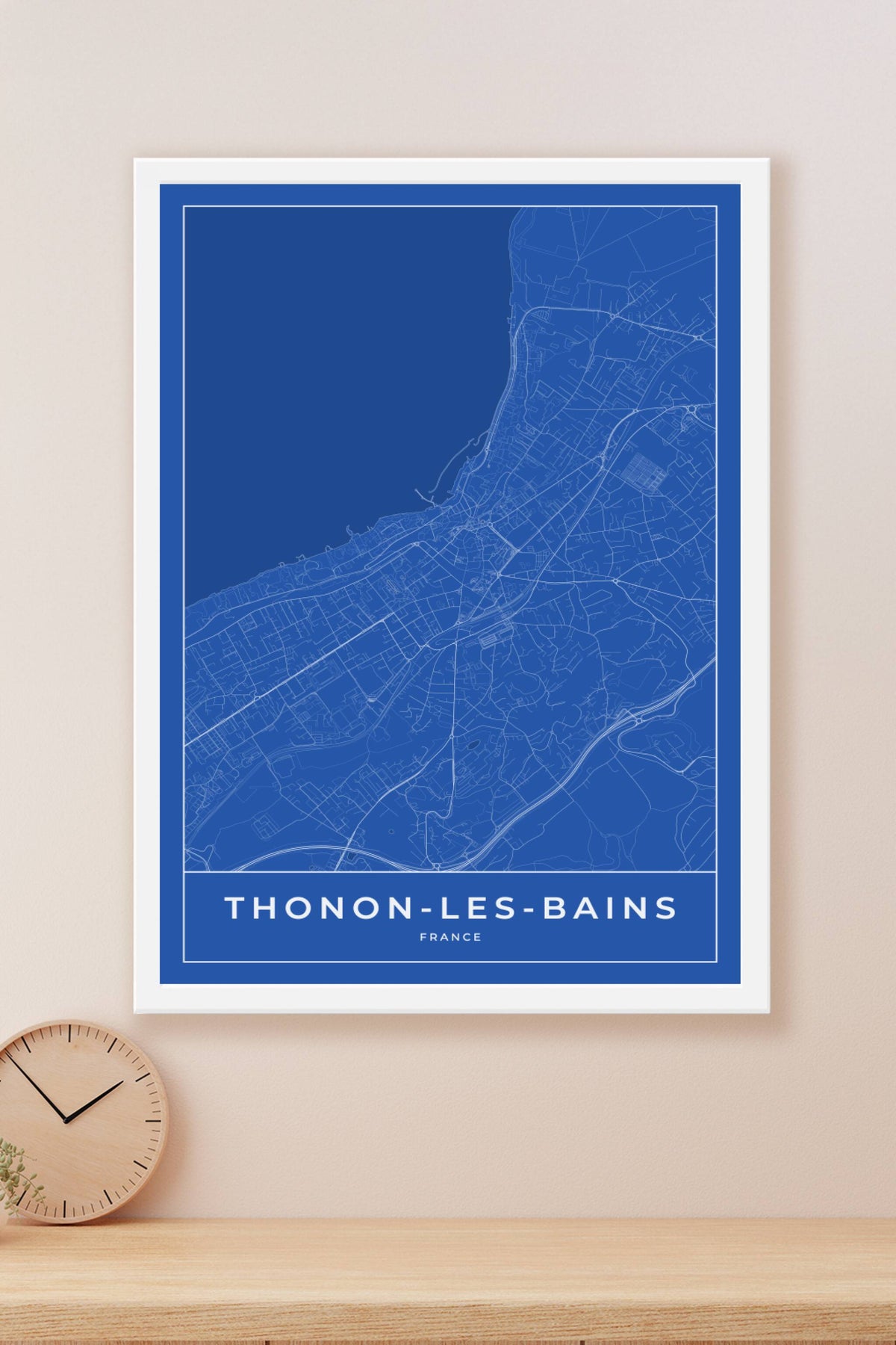 Carte de Thonon-les-Bains bleue - Affiche personnalisée