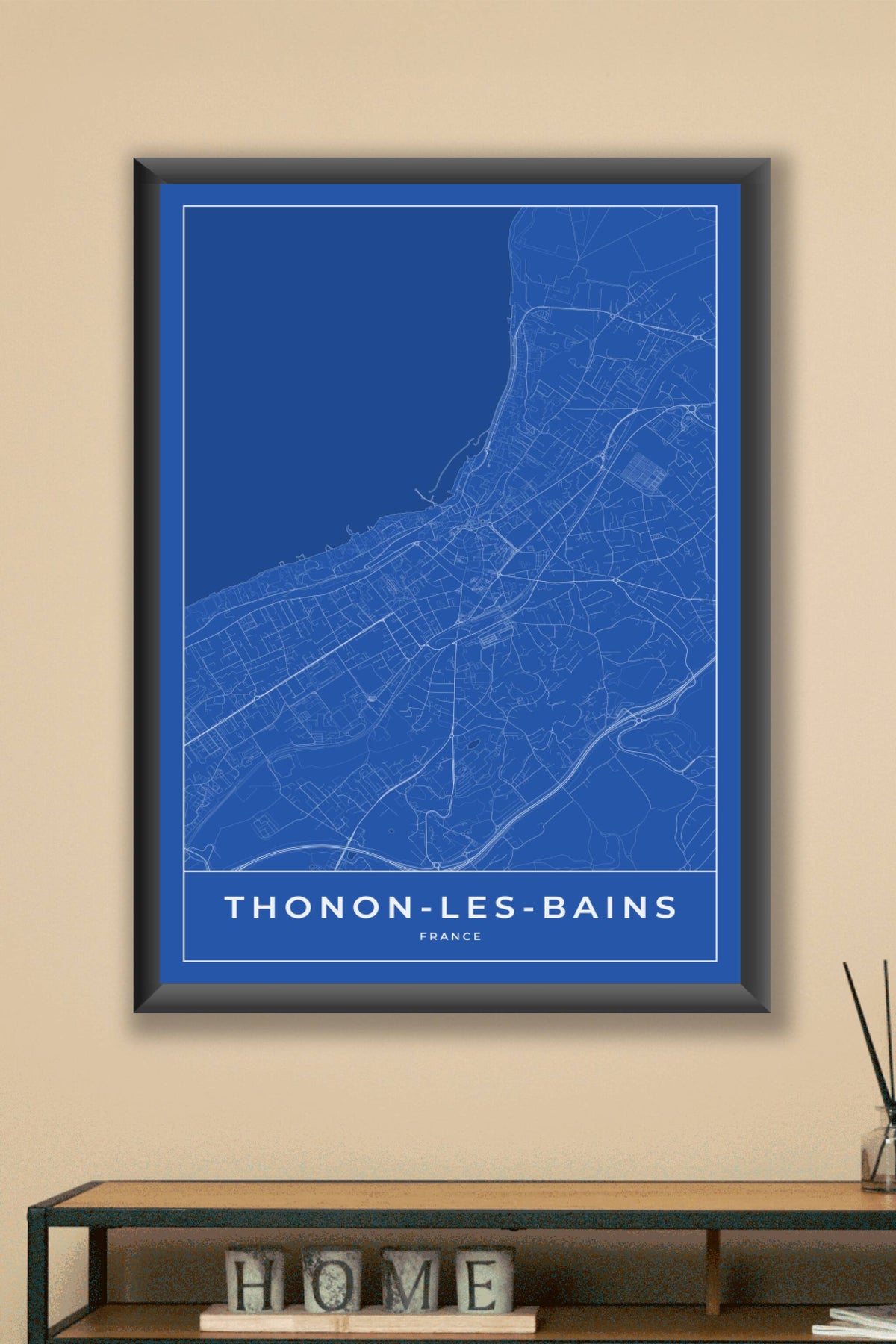 Carte de Thonon-les-Bains bleue - Affiche personnalisée