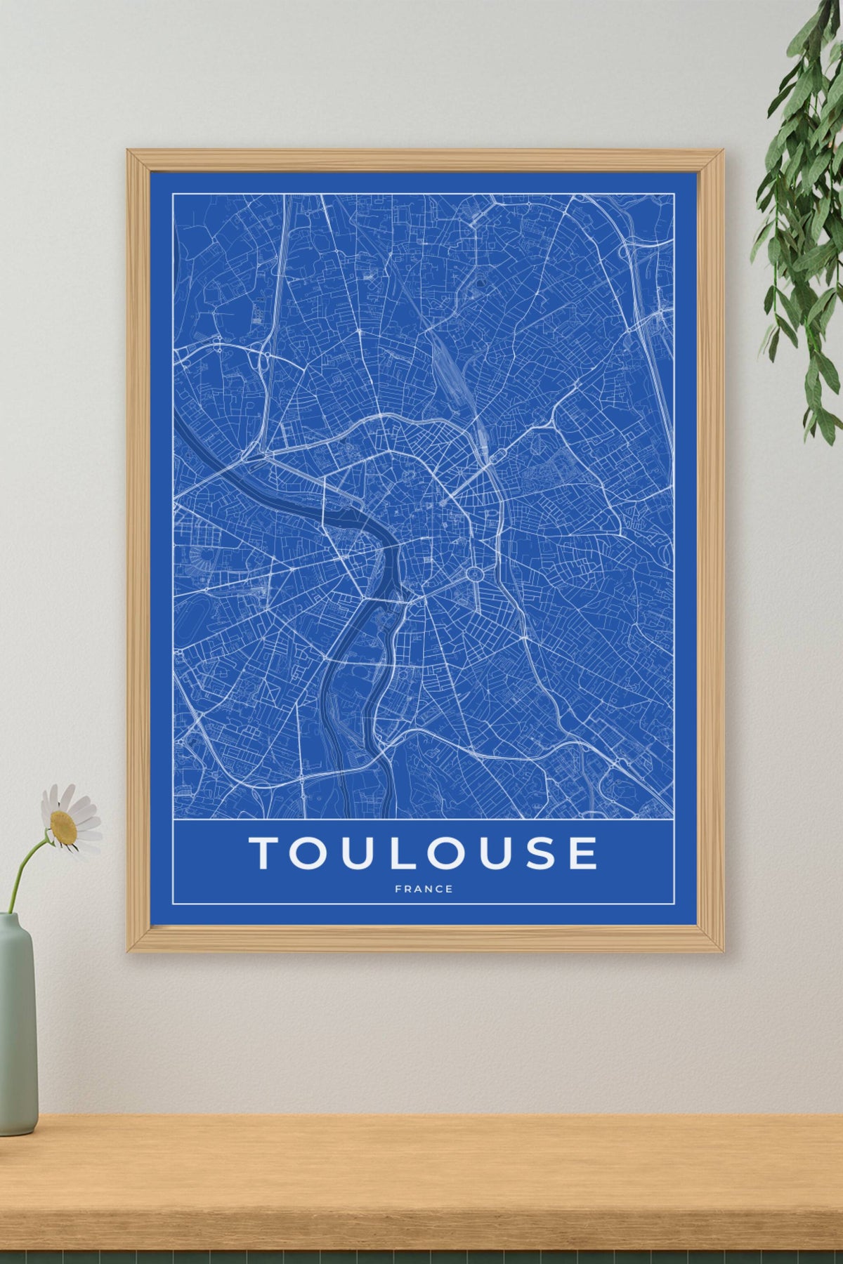 Carte de Toulouse bleue - Affiche personnalisée
