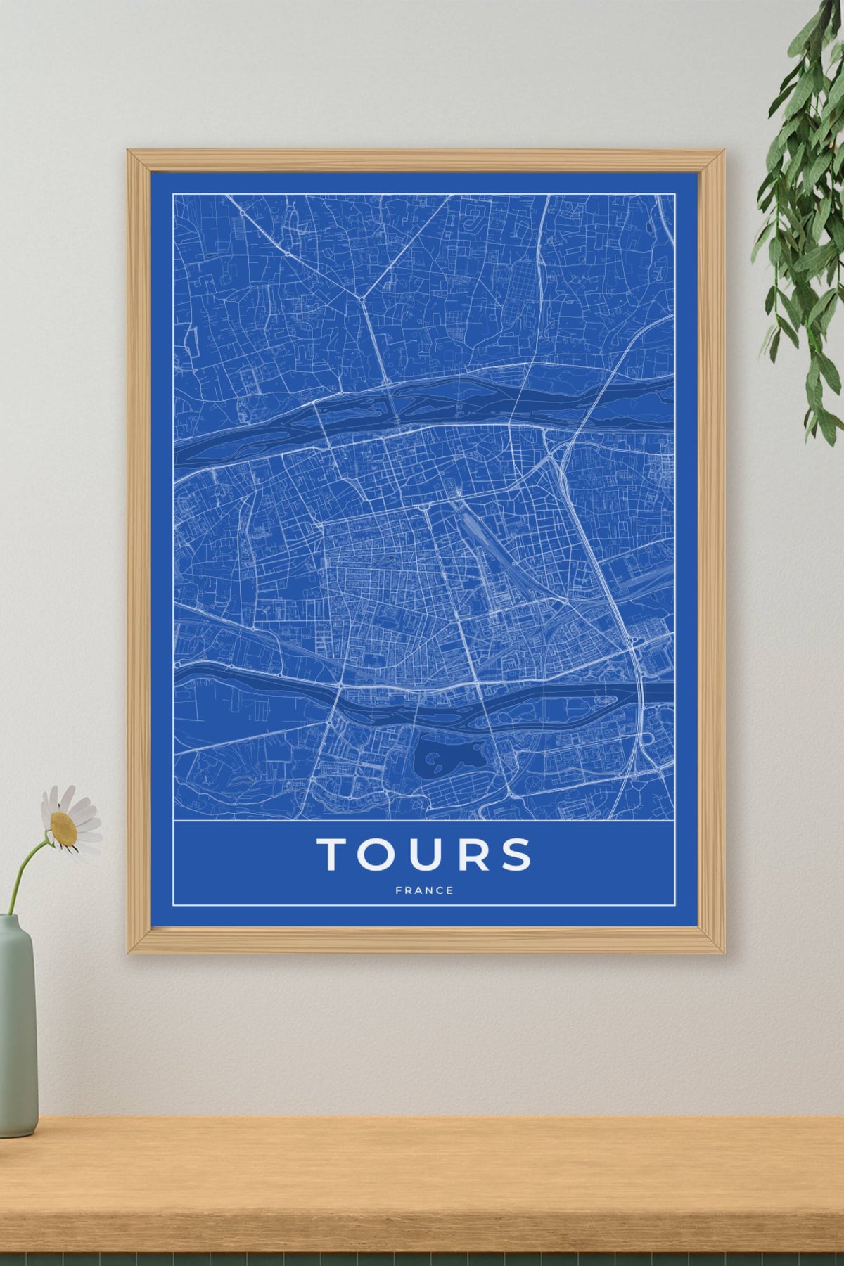 Carte de Tours bleue - Affiche personnalisée