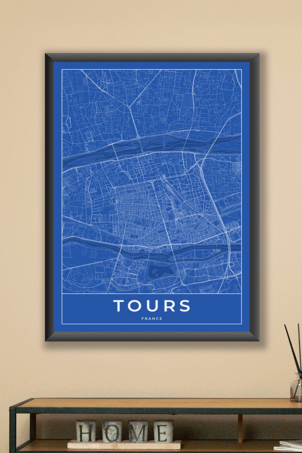 Carte de Tours bleue - Affiche personnalisée