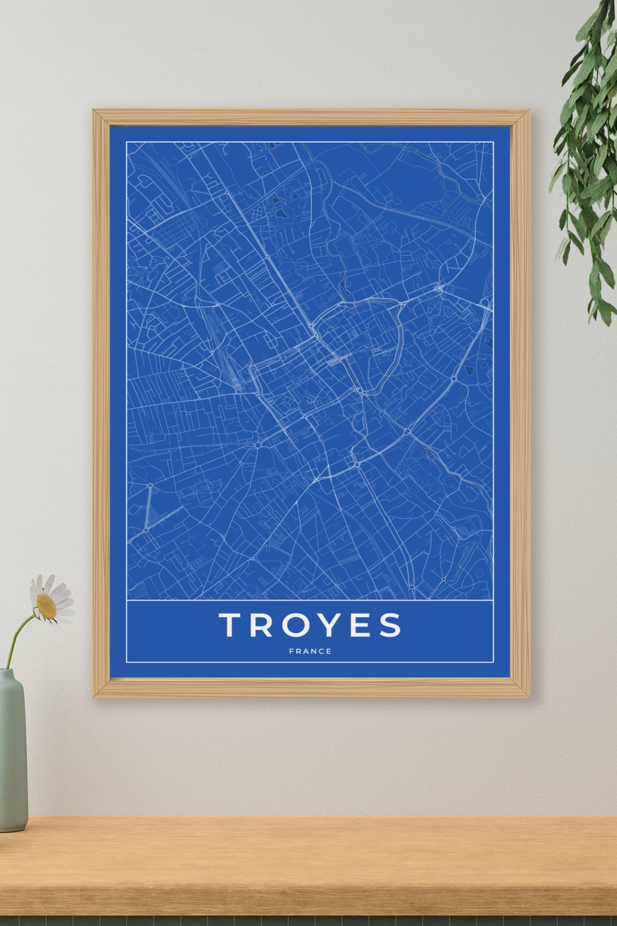 Carte de Troyes bleue - Affiche personnalisée