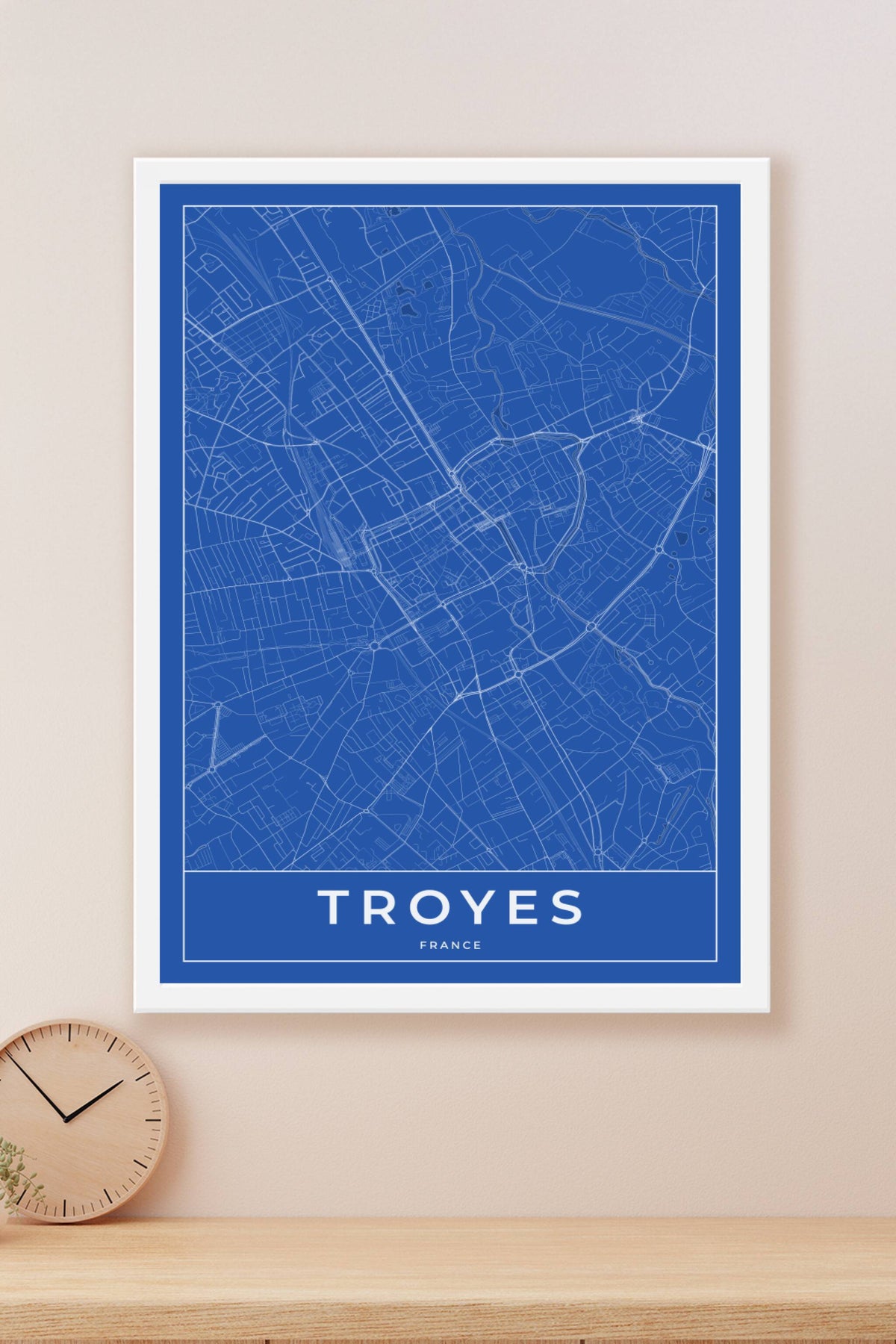 Carte de Troyes bleue - Affiche personnalisée