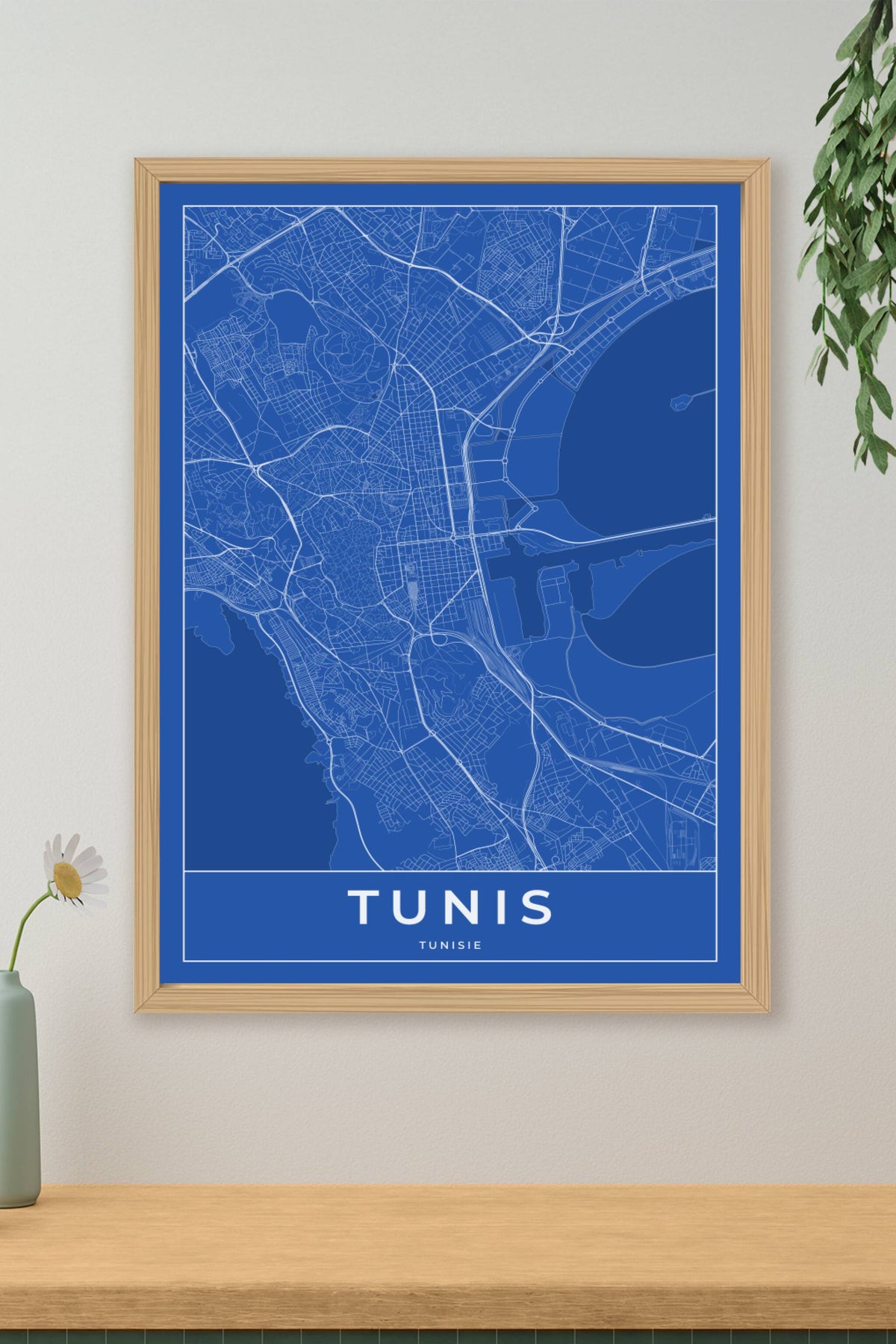 Carte de Tunis bleue - Affiche personnalisée