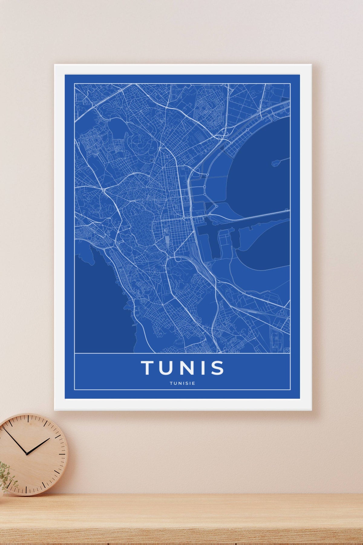 Carte de Tunis bleue - Affiche personnalisée