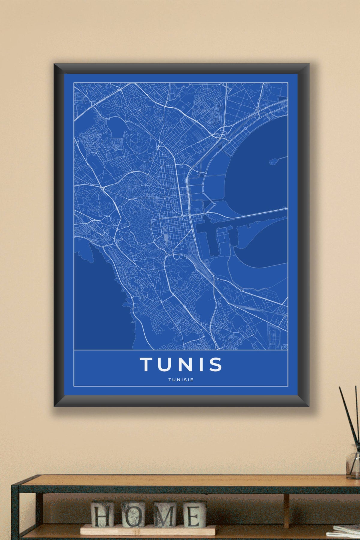 Carte de Tunis bleue - Affiche personnalisée
