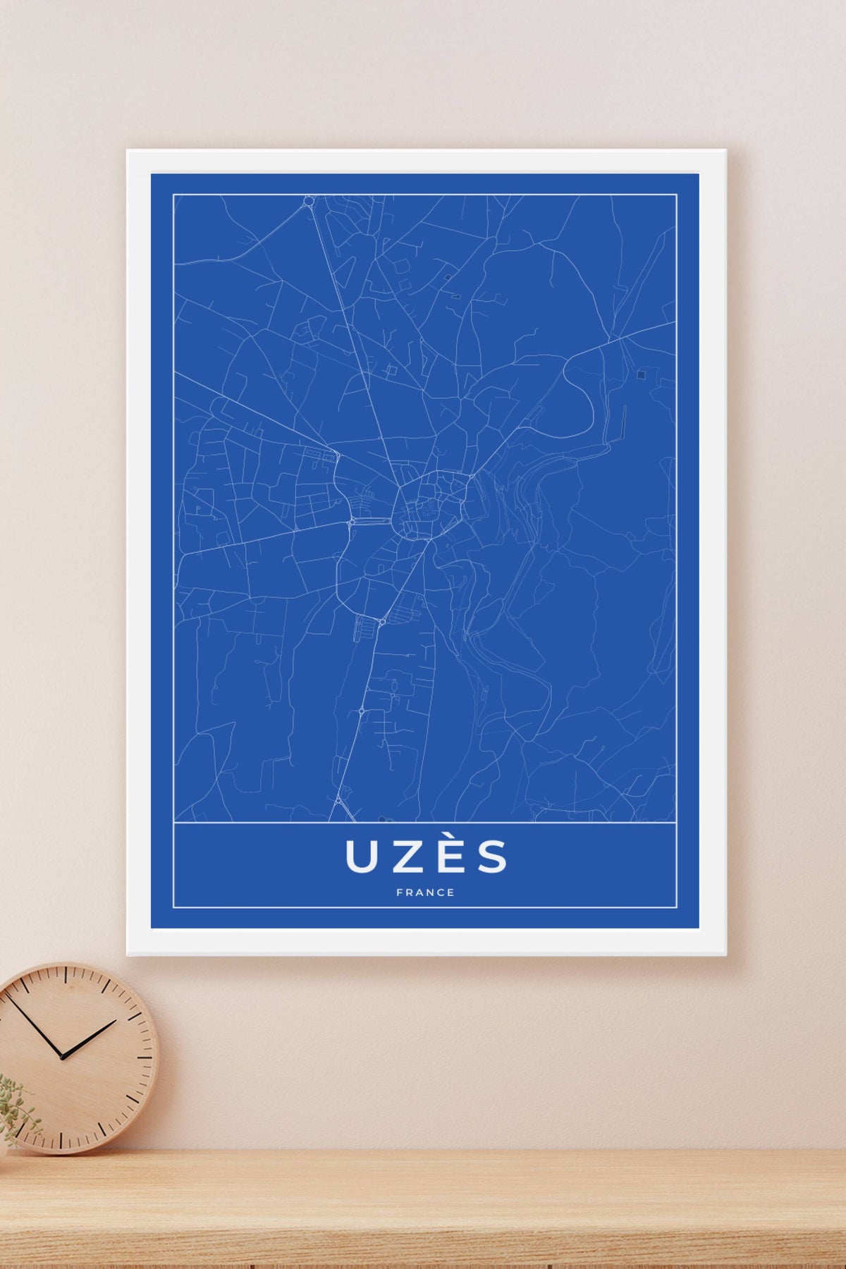 Carte d'Uzès bleue - Affiche personnalisée