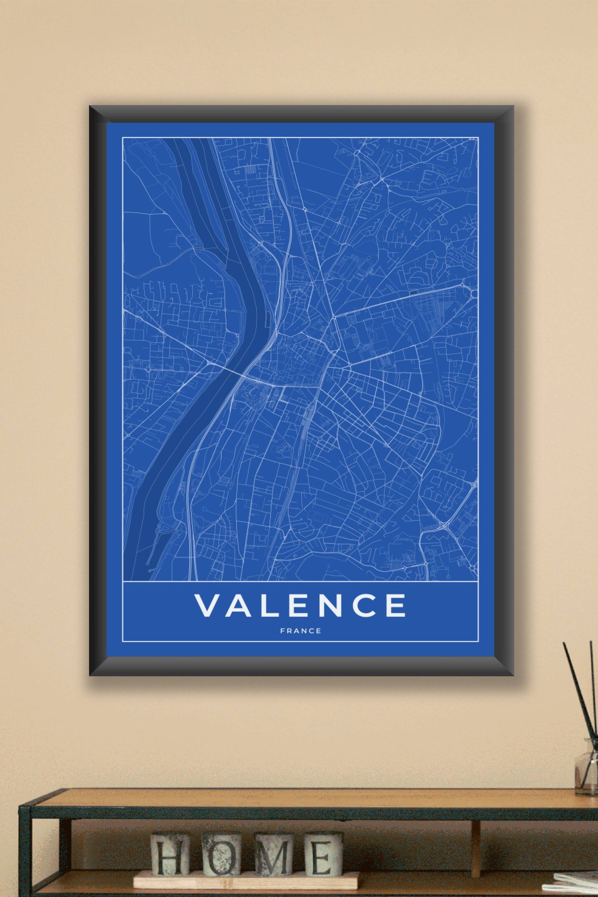 Carte de Valence bleue - Affiche personnalisée