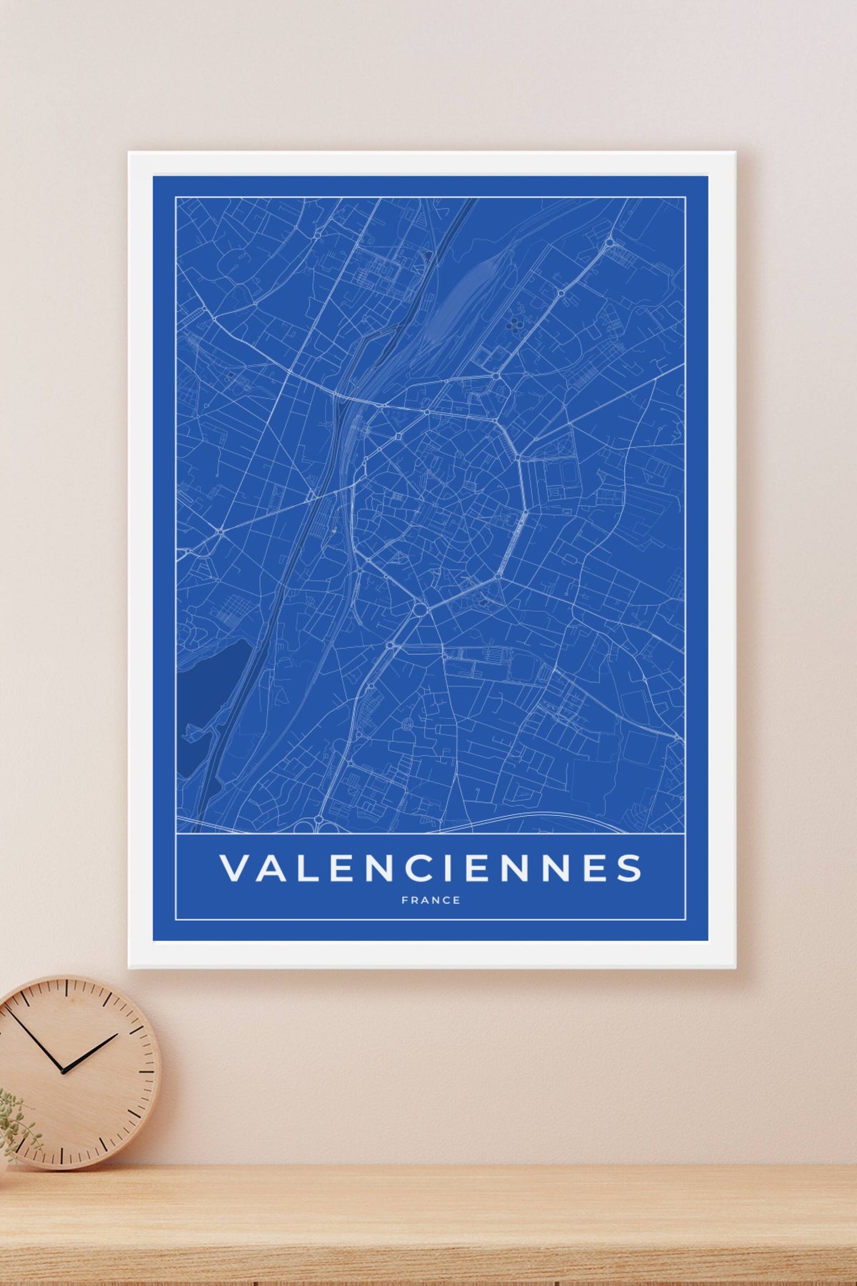 Carte de Valenciennes bleue - Affiche personnalisée
