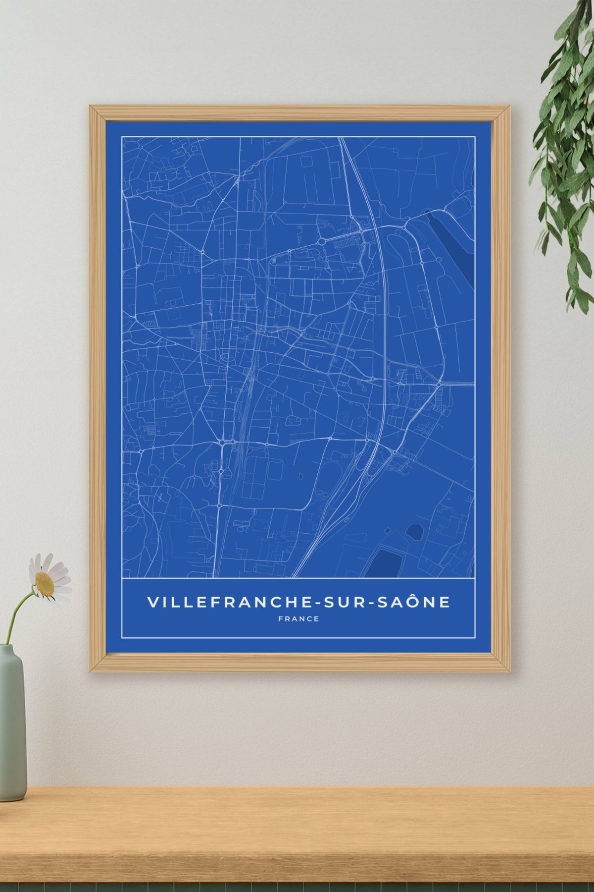 Carte de Villefranche-sur-Saône bleue - Affiche personnalisée