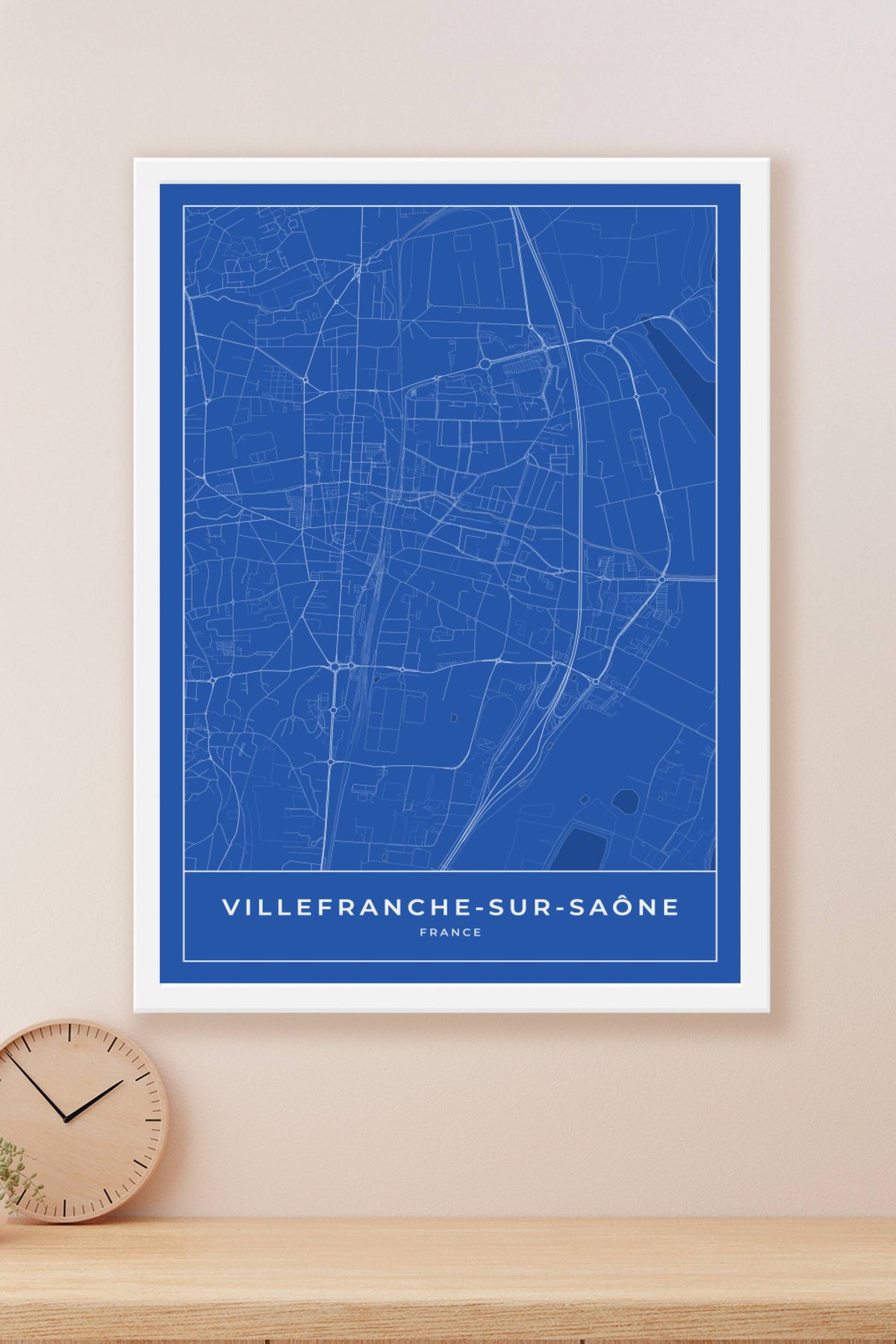 Carte de Villefranche-sur-Saône bleue - Affiche personnalisée