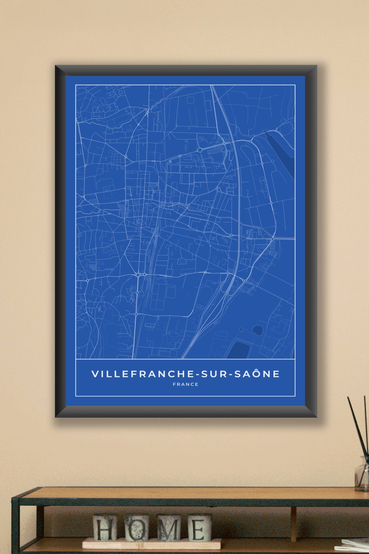 Carte de Villefranche-sur-Saône bleue - Affiche personnalisée