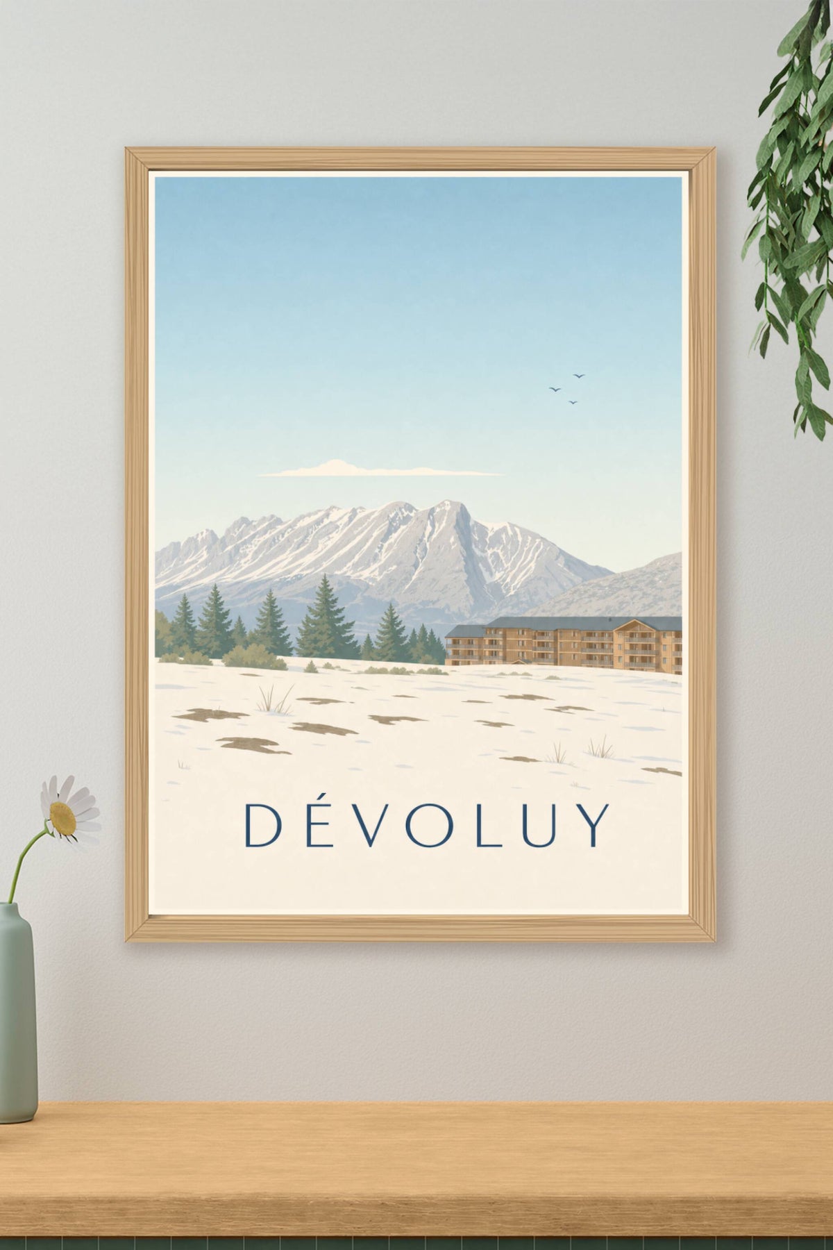 Affiche du Dévoluy, poster montagne enneigée