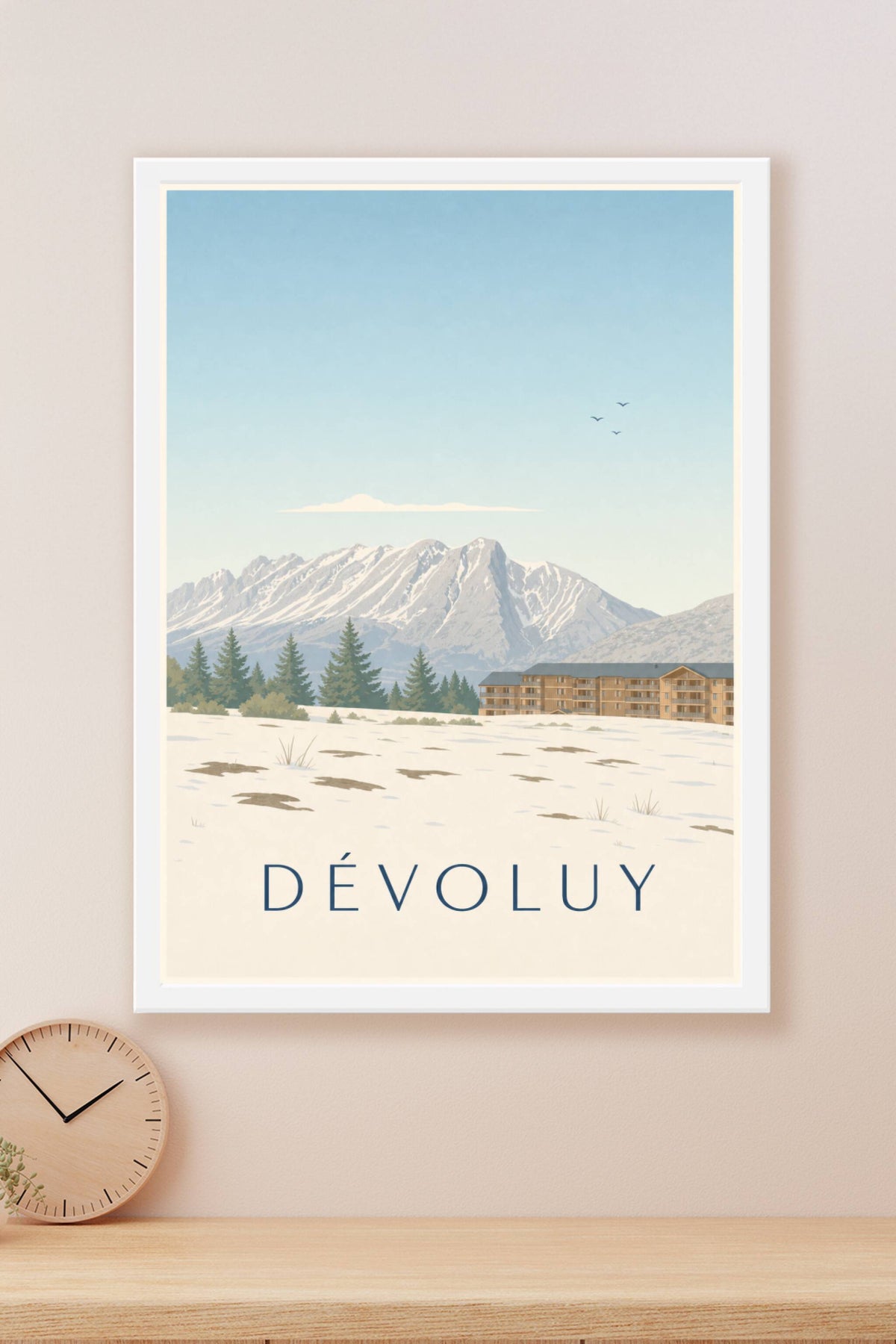 Affiche du Dévoluy, poster montagne enneigée