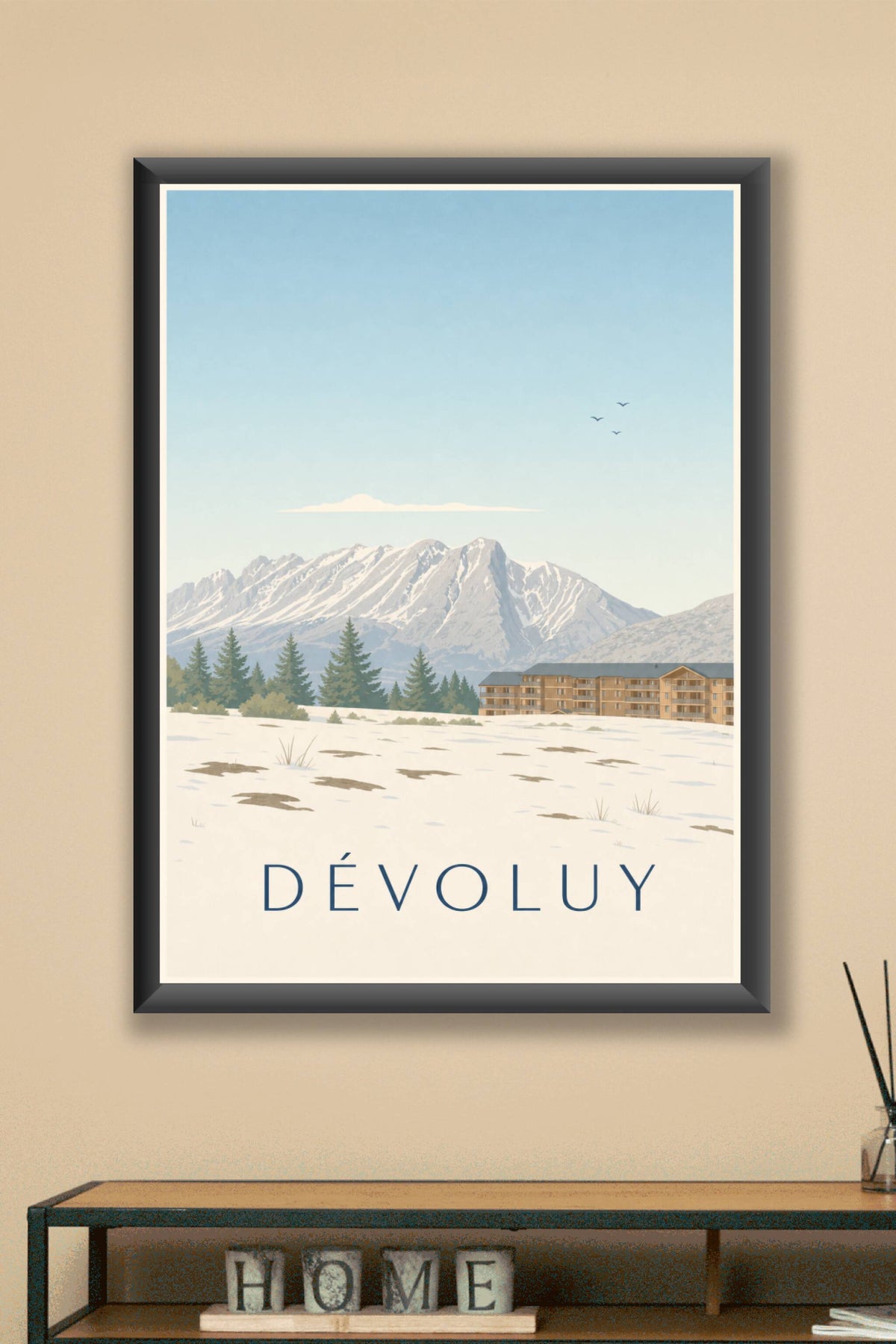 Affiche du Dévoluy, poster montagne enneigée