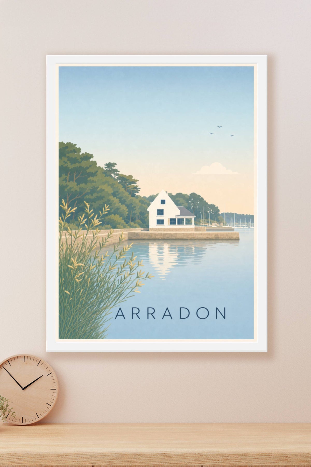Affiche d'Arradon, poster maison rose du port