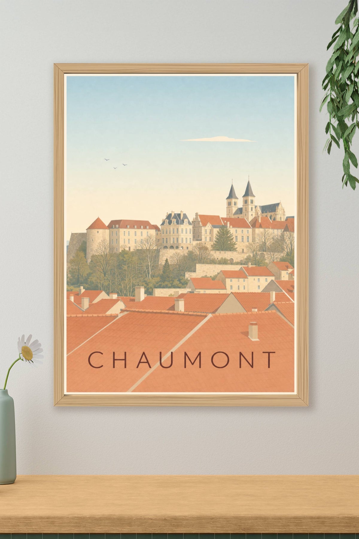 Affiche de Chaumont, poster toits de la ville