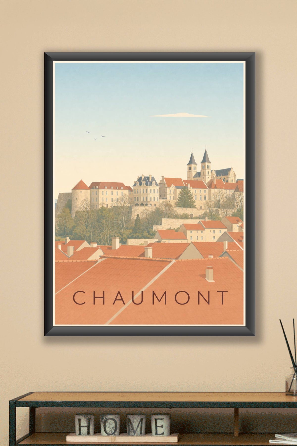 Affiche de Chaumont, poster toits de la ville