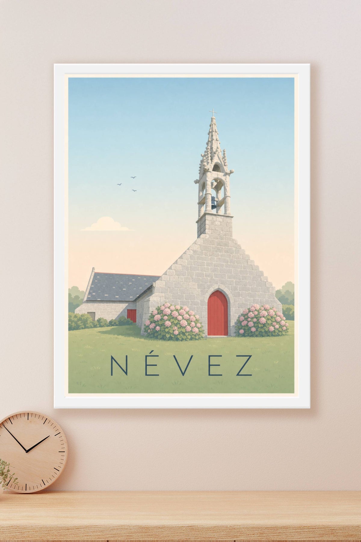 Affiche de Névez, poster chapelle et hortensias