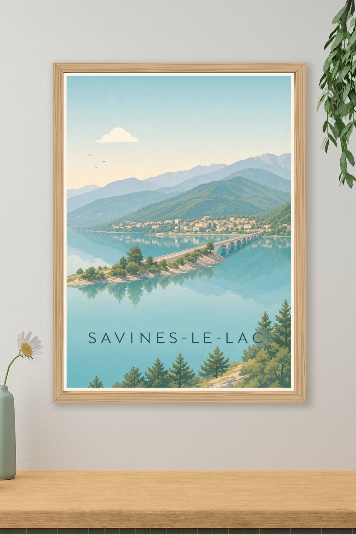 Affiche de Savines-le-Lac, poster pont et montagnes