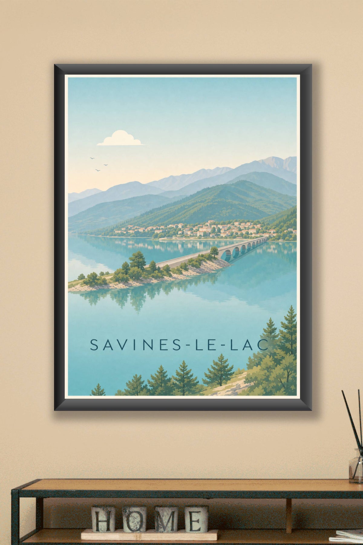 Affiche de Savines-le-Lac, poster pont et montagnes