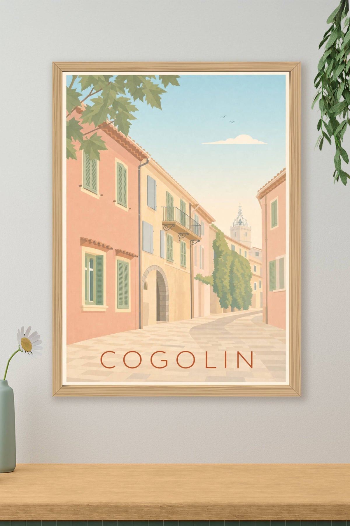 Affiche de Cogolin, poster façades ocres du Var