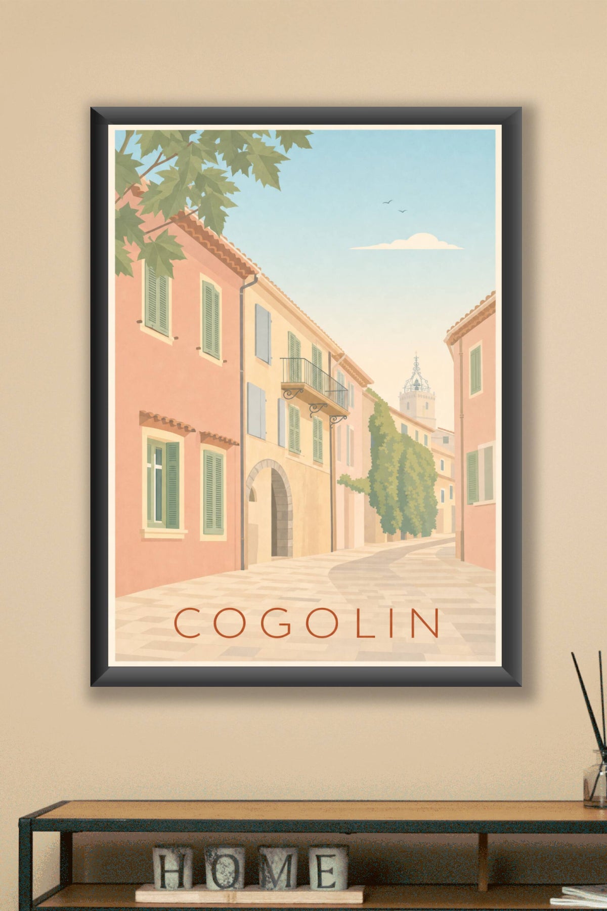 Affiche de Cogolin, poster façades ocres du Var