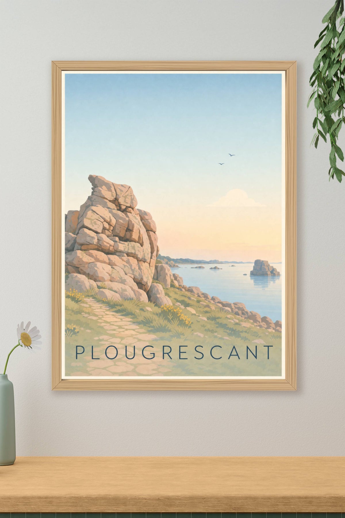 Affiche Plougrescant, poster rochers de Bretagne
