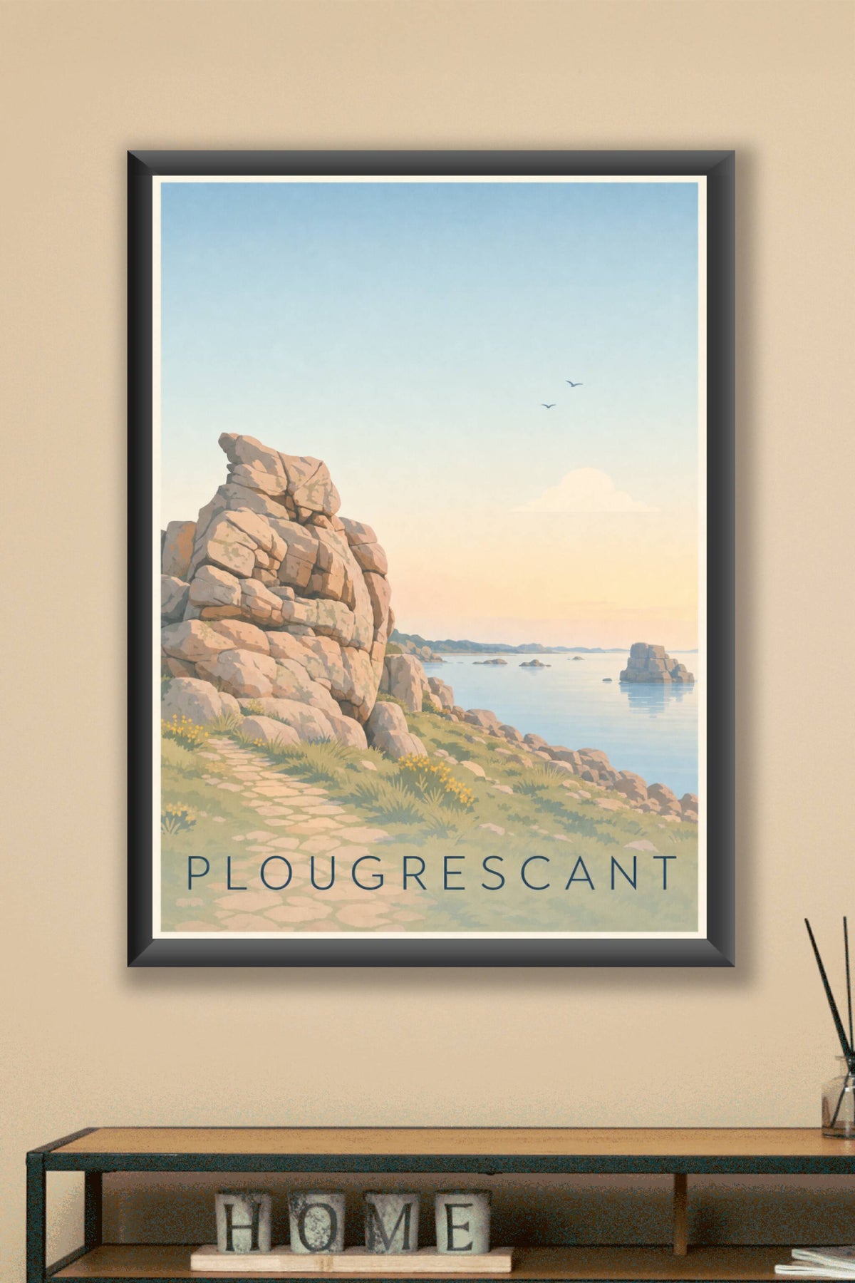 Affiche Plougrescant, poster rochers de Bretagne